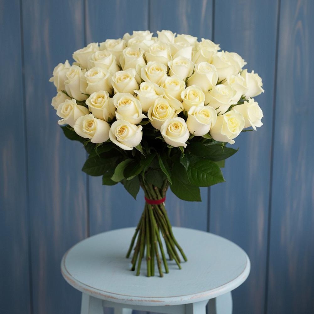 Букет 51 Белая роза Эдлесс Лав в Кара-Тюбе