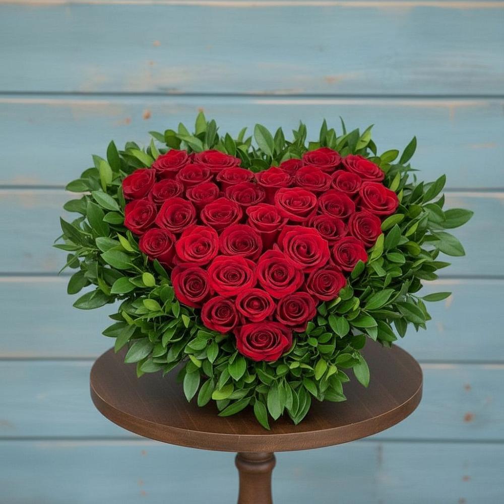 Цветочная композиция из Розы в виде сердца в Кара-Тюбе