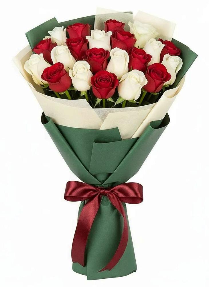 Букет Микс из красных и белых роз в Кара-Тюбе
