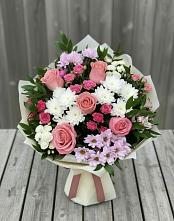 Букет цветов из:  Альстромерии, Гвоздики, Розы и Хризантемы в Кара-Тюбе