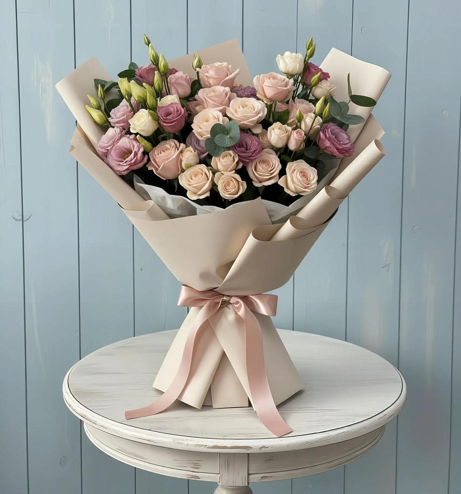 Букет цветов из: Розы и Лизиантусы в Кара-Тюбе