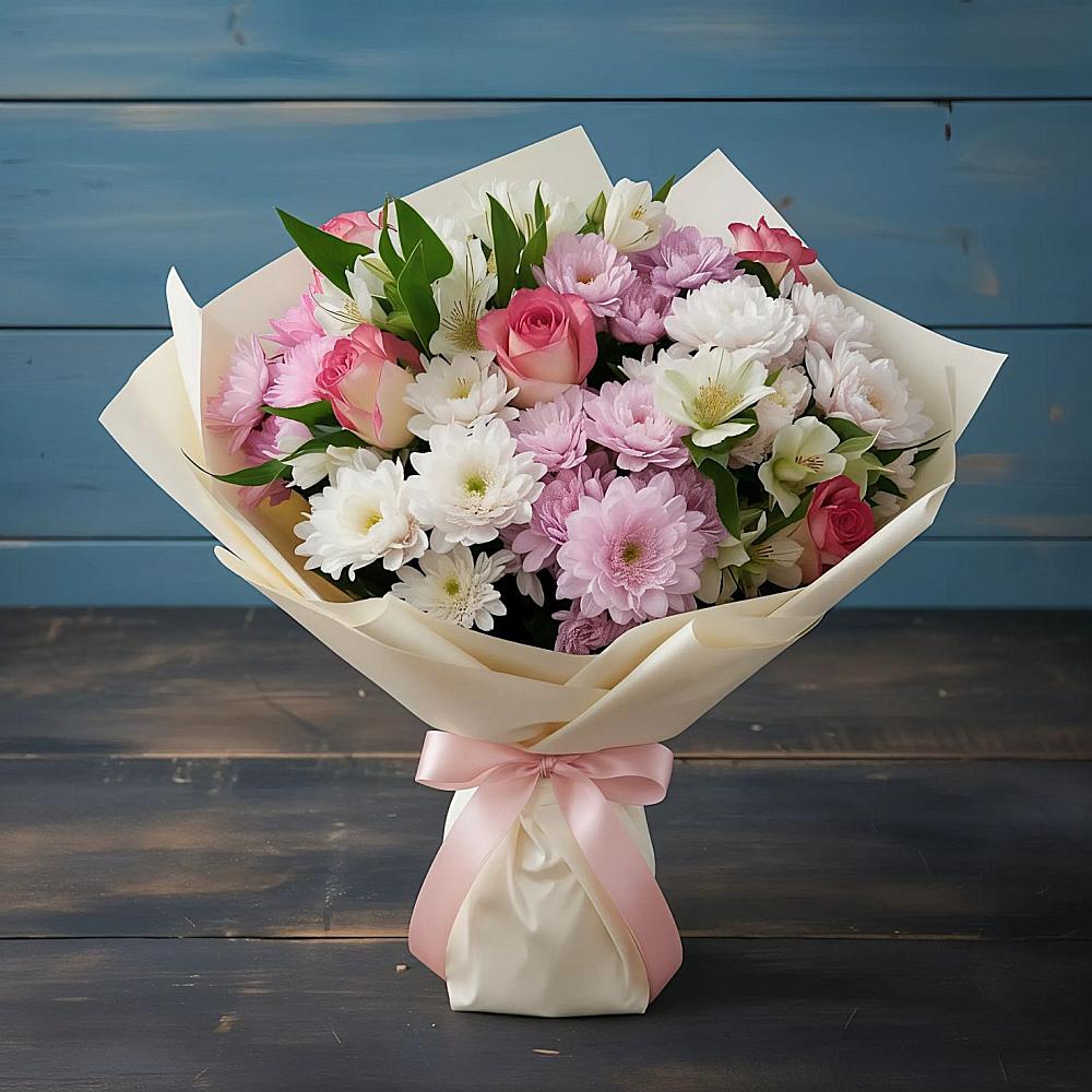 Букет цветов из: Хризантемы, Альстромерии и Розы в Кара-Тюбе